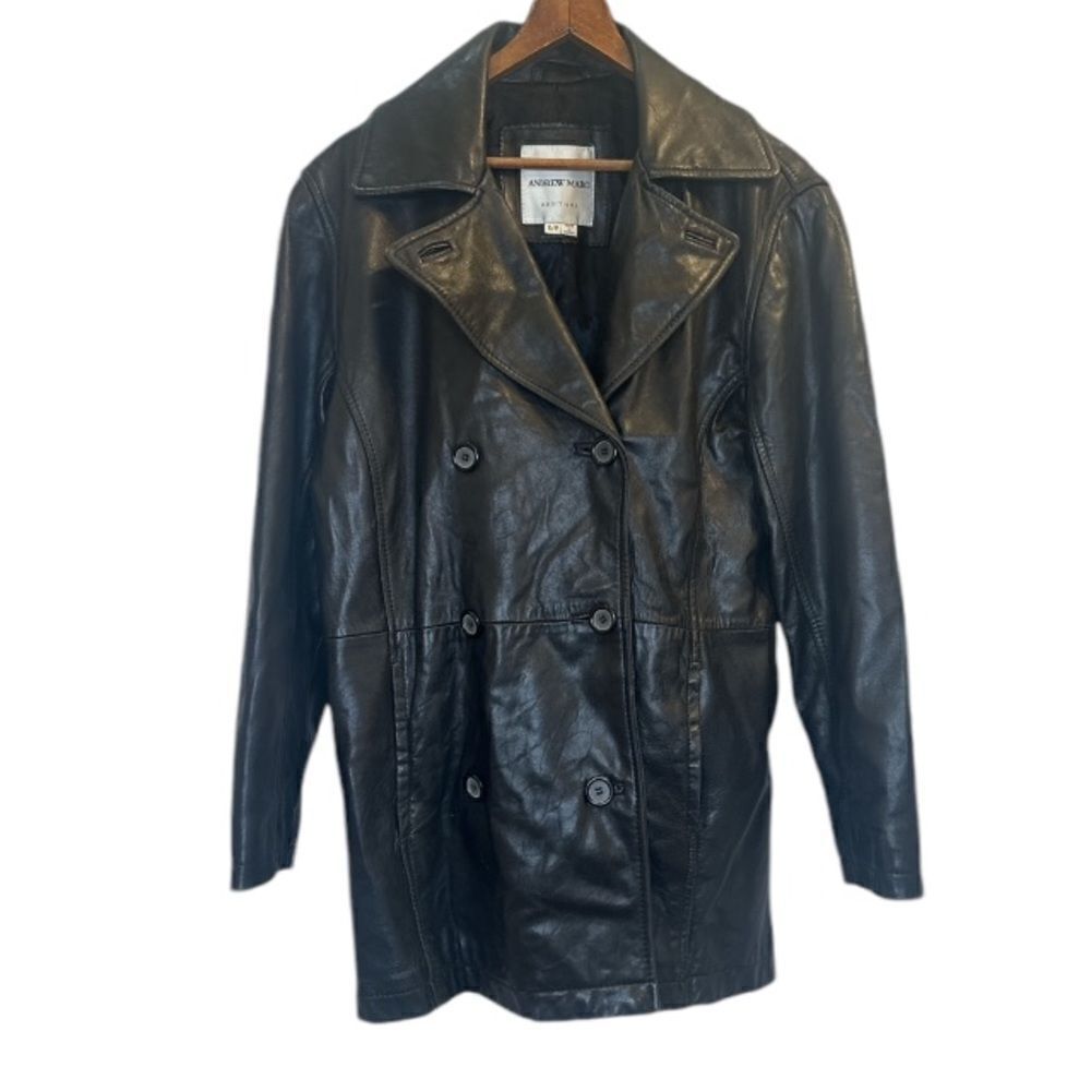ANDREW MARC Addition Black Leather Coat Jacket